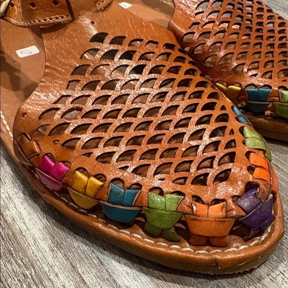 Women’s Mexican Huaraches Shoes Leather Loafer Brown size 8